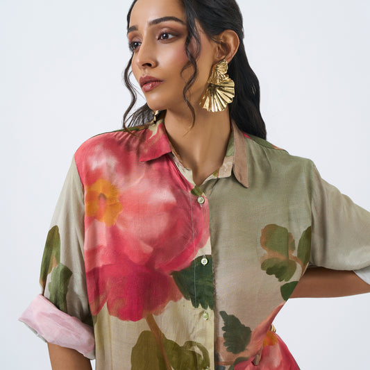 Green rose shirt pant set Green rose shirt pant set