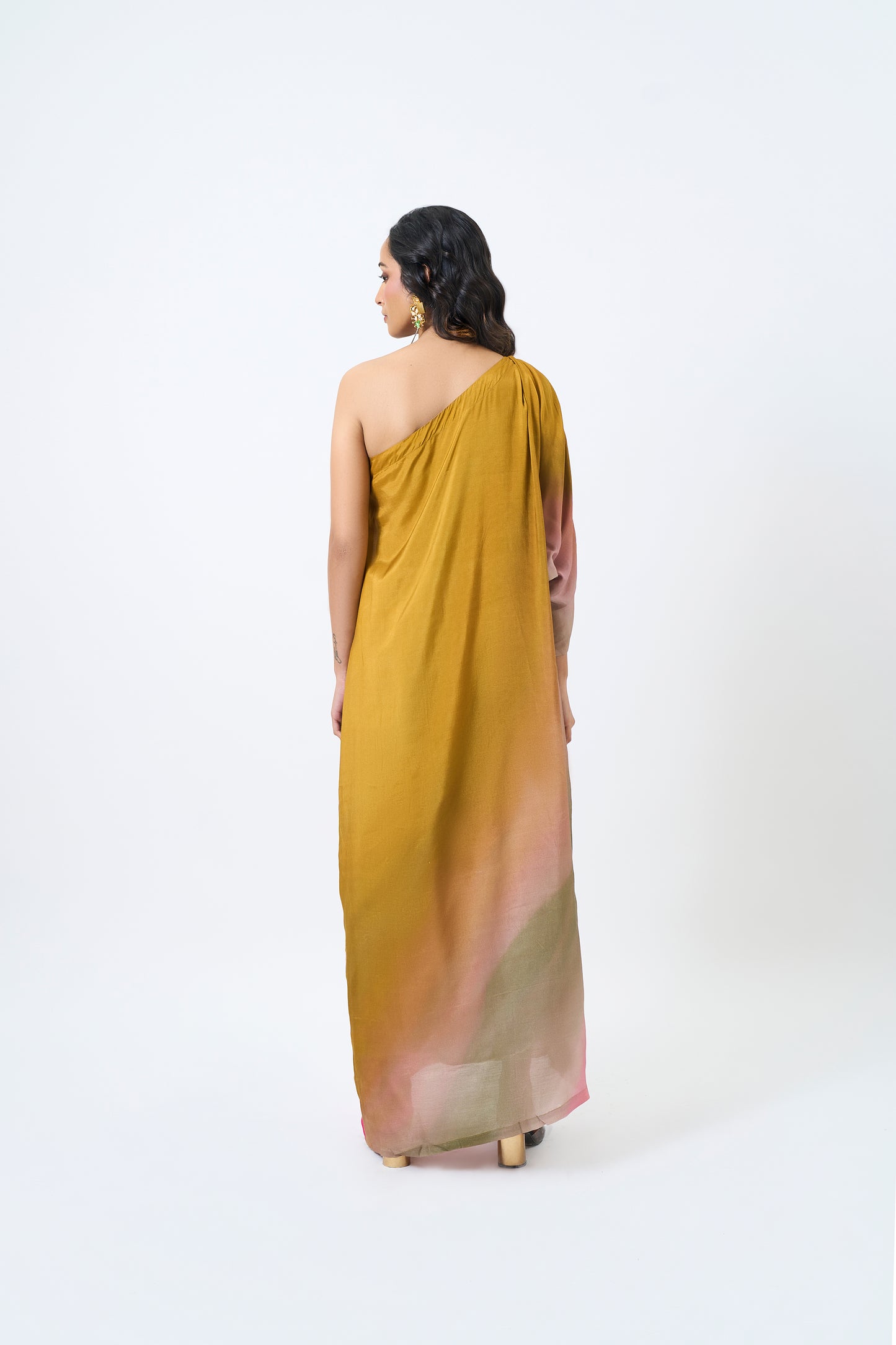 Honey mustard one shoulder dress