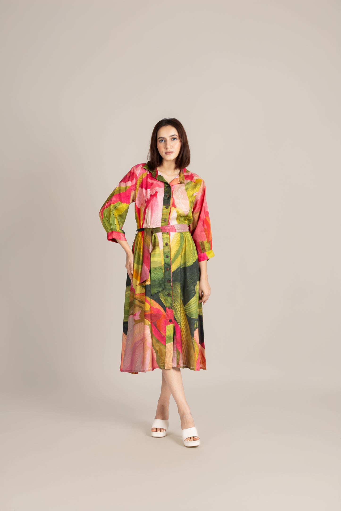 Palm line crest dress
