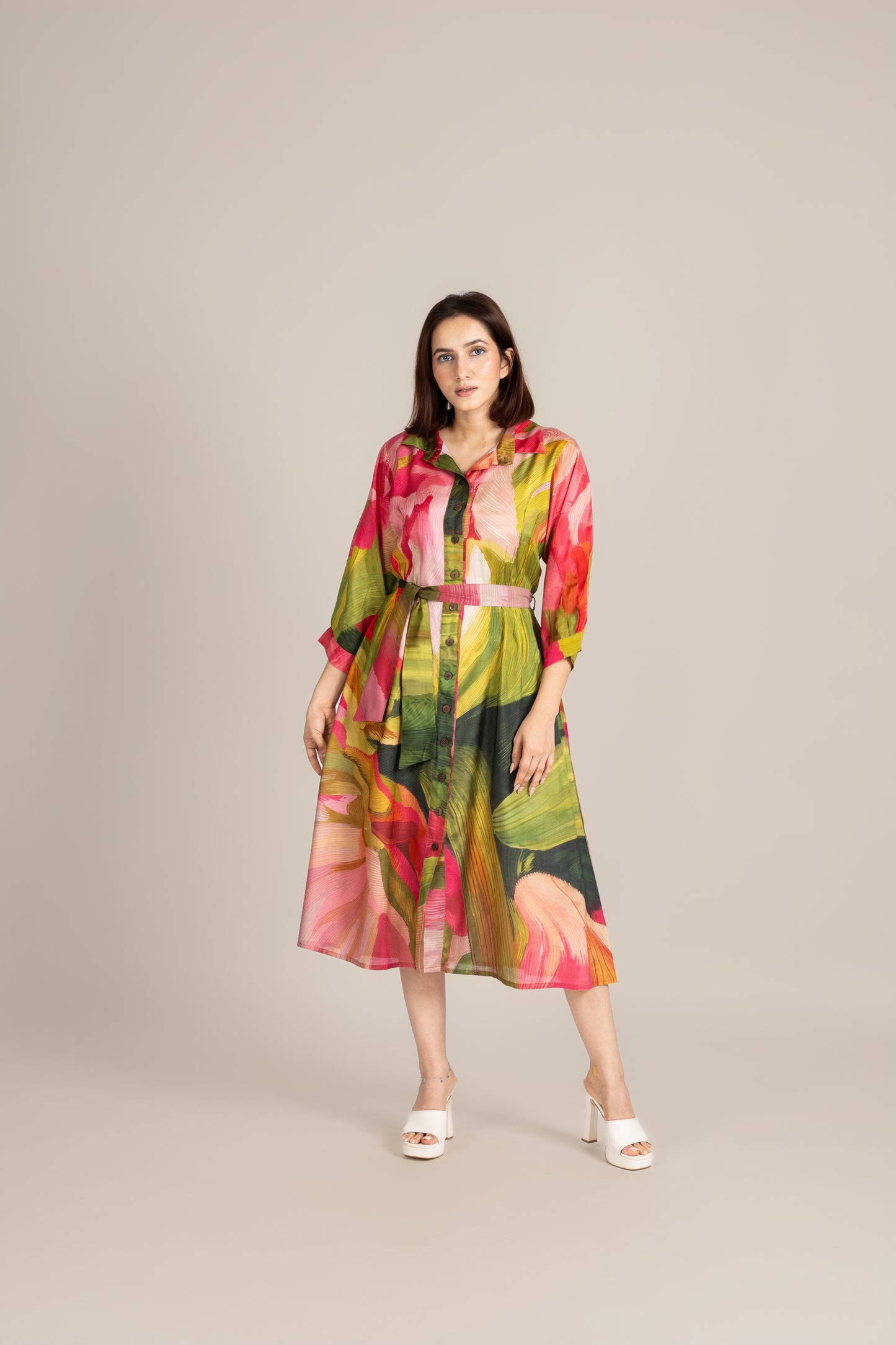 Palm line crest dress