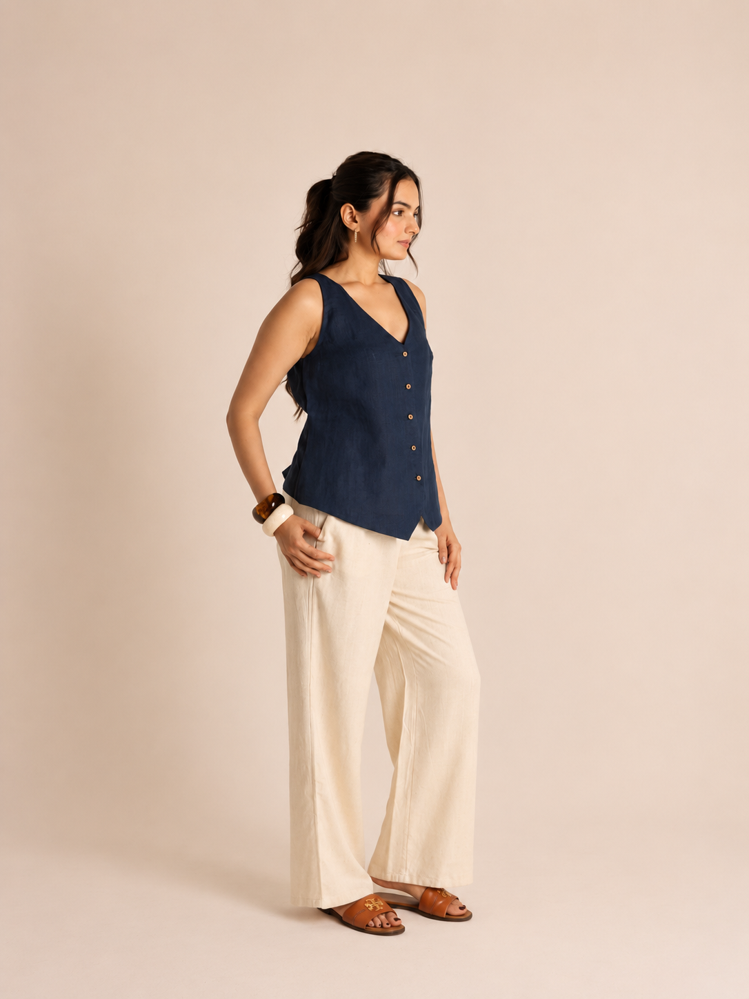 Frayed linen blue top