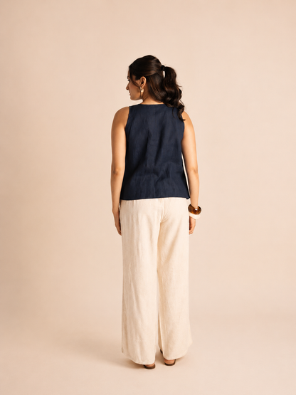Frayed linen blue top