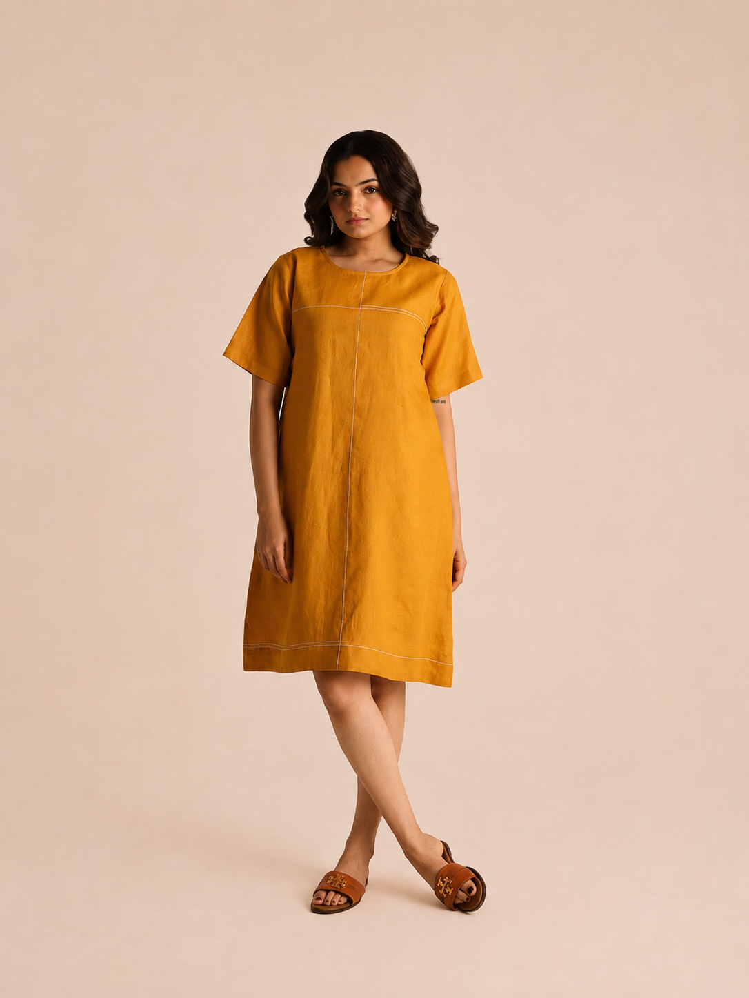 Classic yellow linen dress
