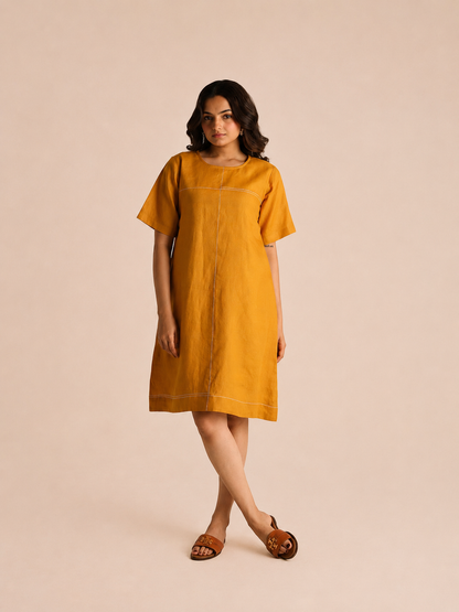 Classic yellow linen dress
