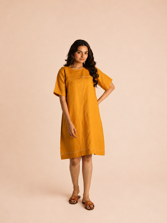 Classic yellow linen dress