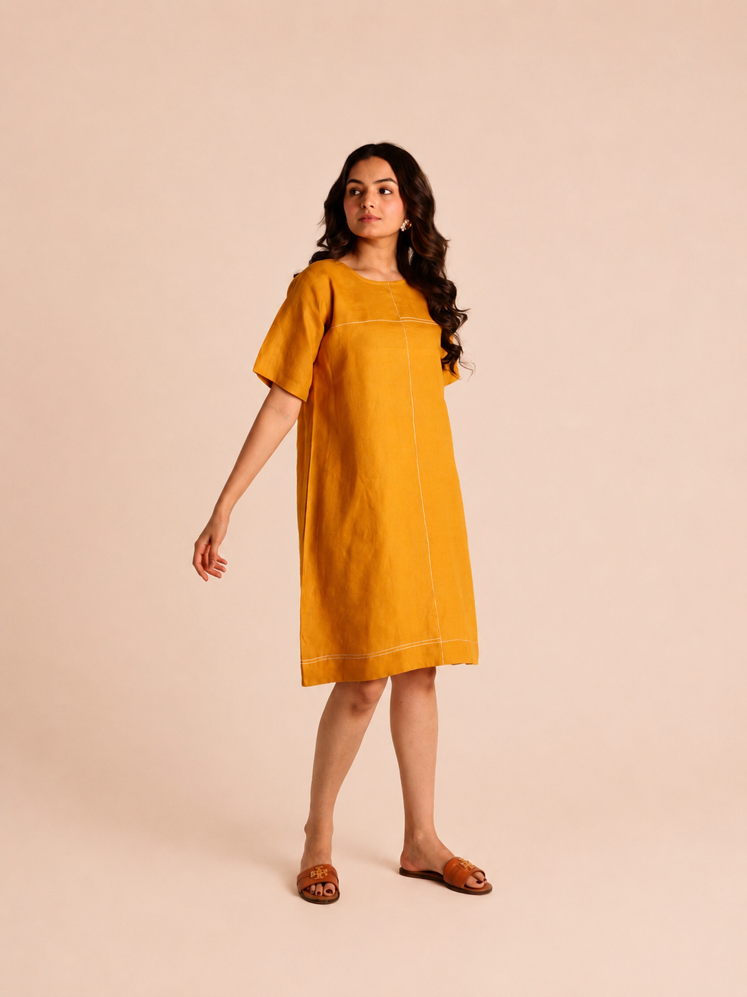 Classic yellow linen dress