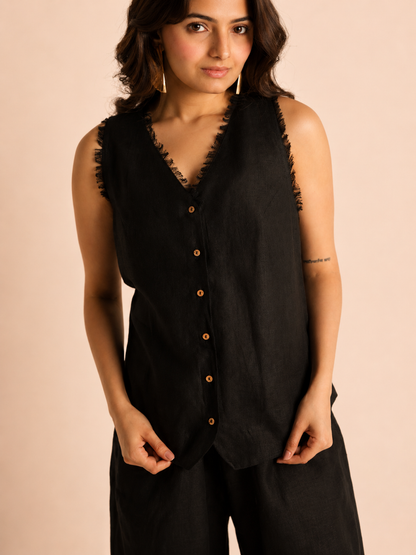 Frayed linen black top and bottom