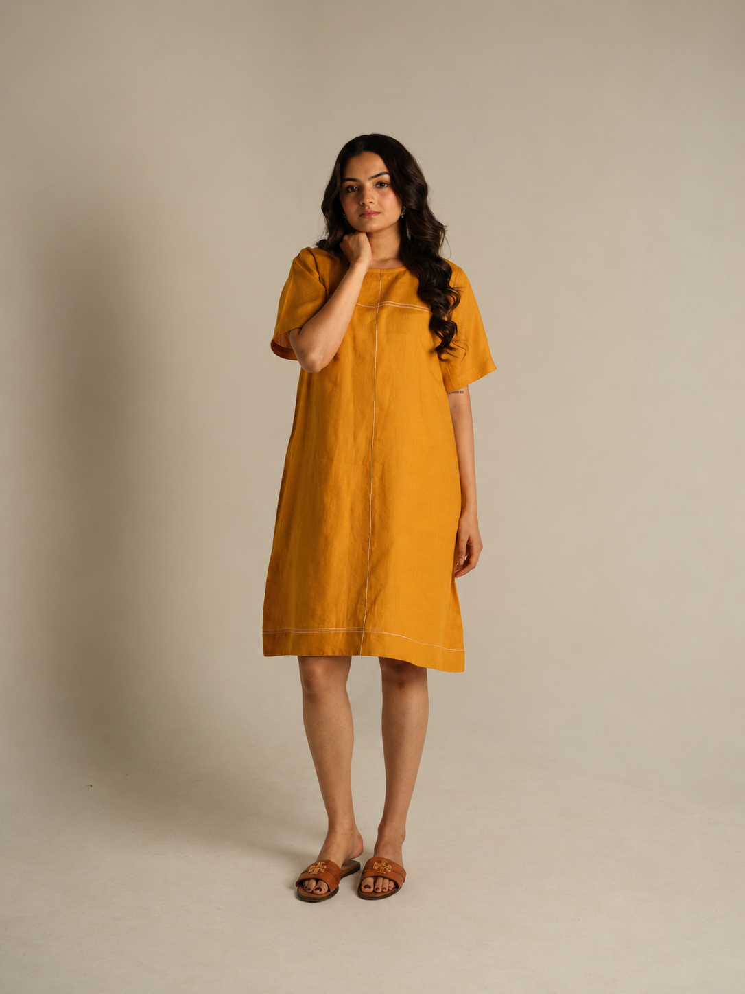 Classic yellow linen dress