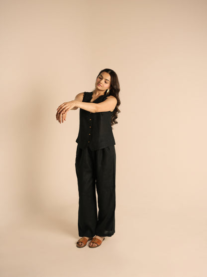 Frayed linen black top and bottom