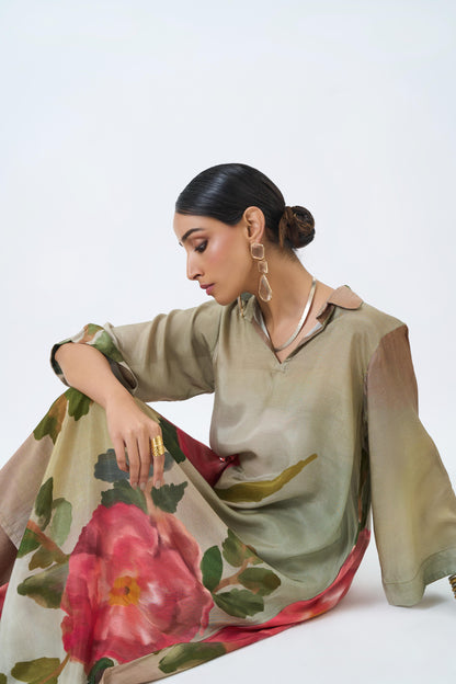 Green rose kurta set