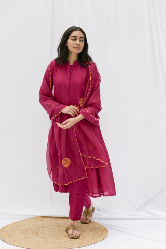 Pink rose kurta , pant and dupatta 3pc