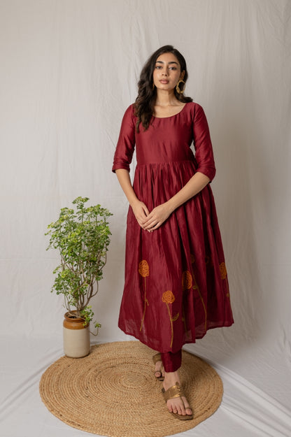 Maroon rose kurta and dupatta 2pc