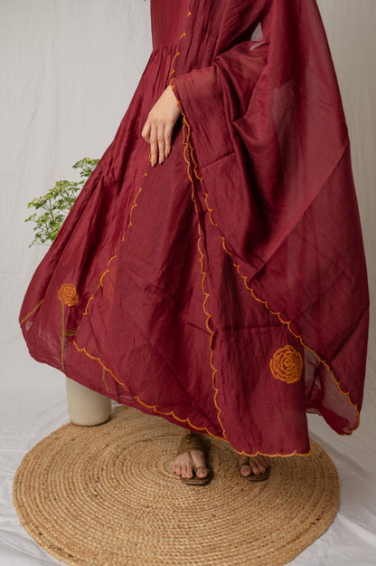 Maroon rose kurta and dupatta 2pc