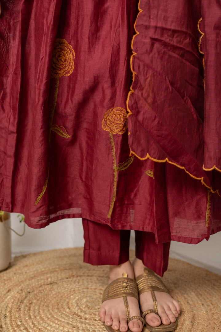 Maroon rose kurta and dupatta 2pc